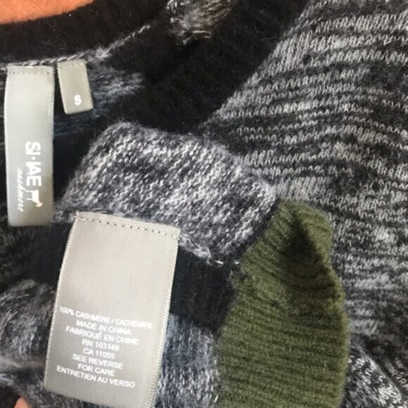 Anthropology SI-IAE Cashmere Sweater Top CutOut Soft ColorBlock Gray Black Green - Picture 8 of 16